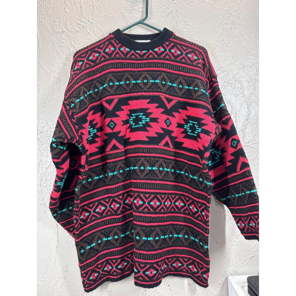 Vintage Croquet Club Womens Pullover Sweater Geometric Knit 80s Funky Size 1X‎